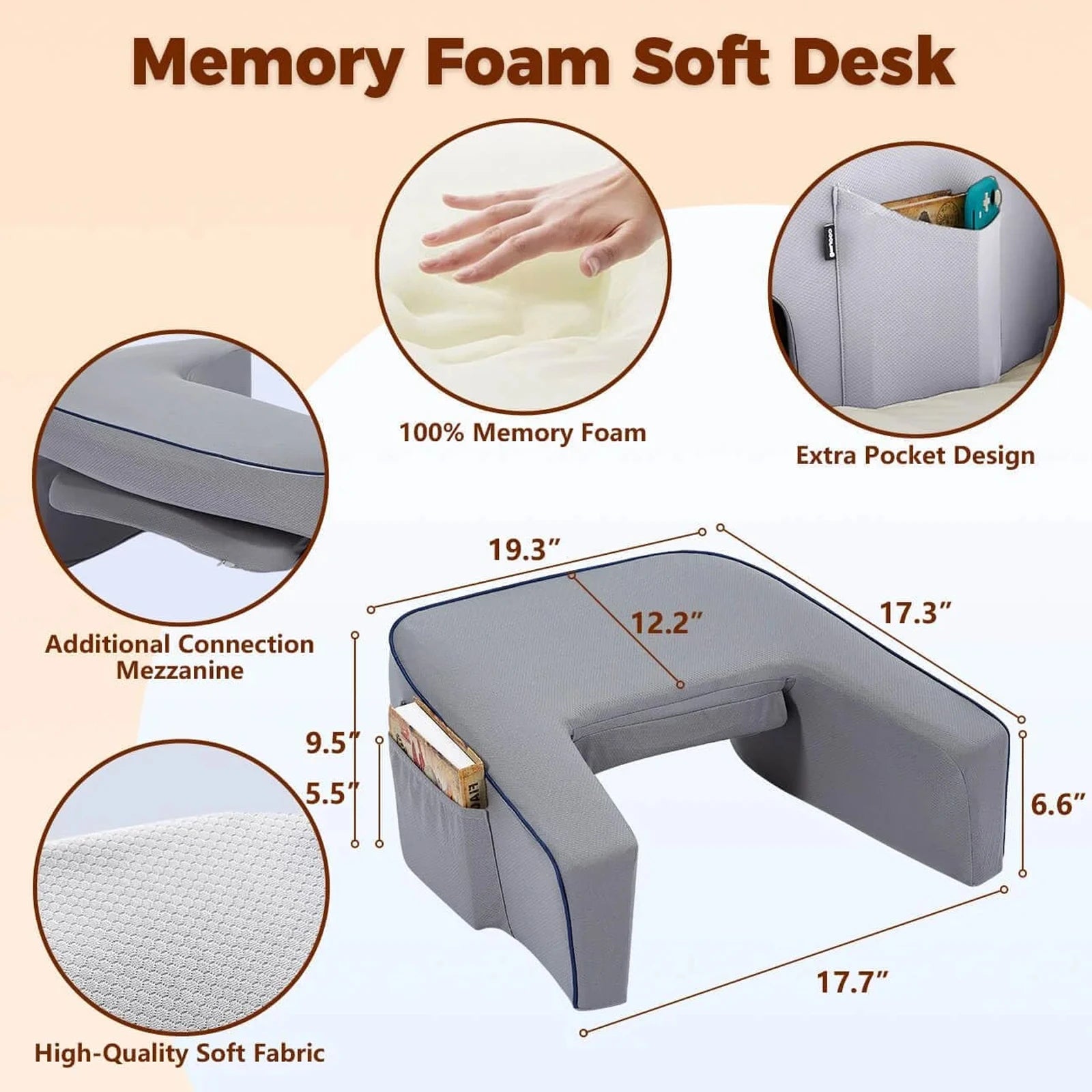 Memory Foam Reading & Gaming Pillow – Ergonomic Lap Desk and Arm Rest for Bed or Sofa