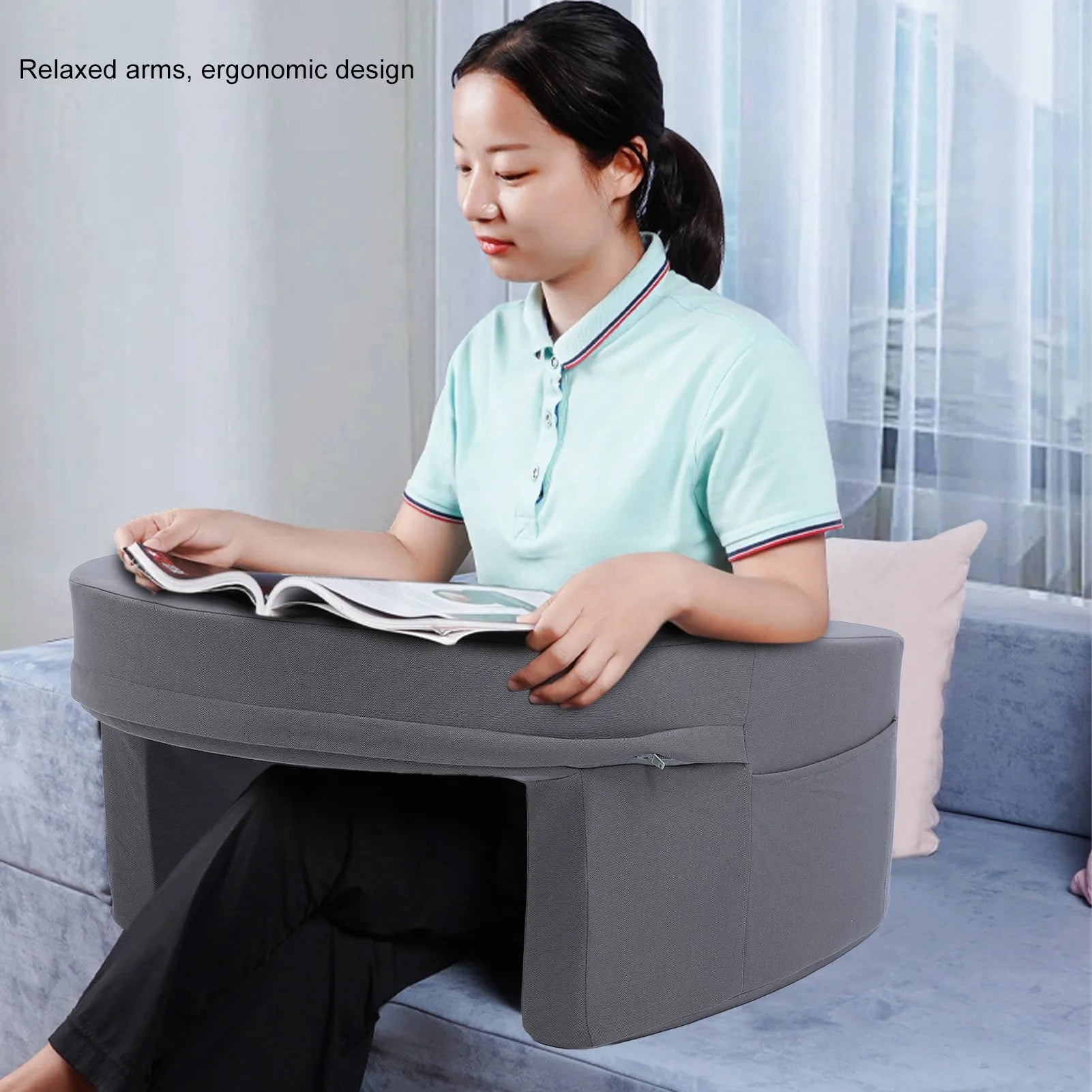 Ergonomic Memory Foam Lap Pillow – Extra-Large Arm Rest for Gaming, Reading & Work