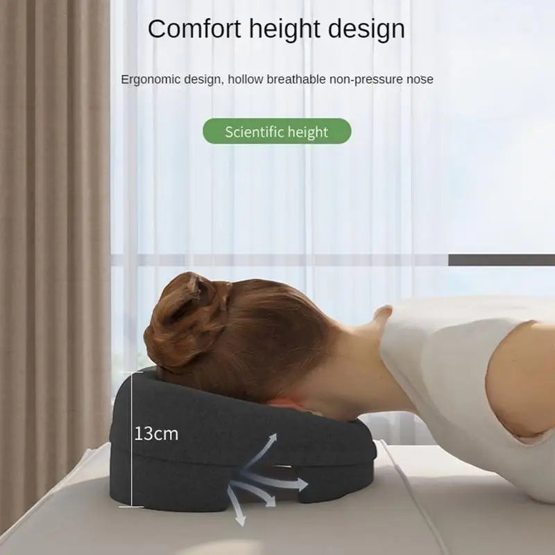 Ergonomic Face Down Pillow – Memory Foam Neck Support & Massage Recovery Headrest