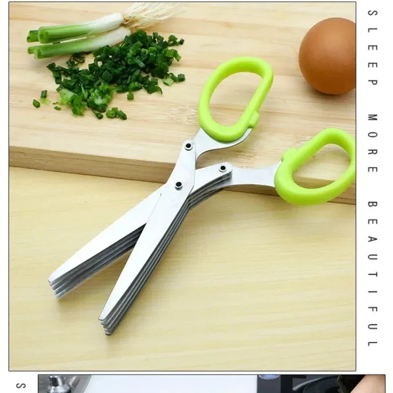 Multi-Layer Stainless Steel Herb Scissors    Multi-Layer Stainless Steel Kitchen Scissors | 3 & 5 Blade Herb Cutter for Scallions, Peppers, and Seaweed
