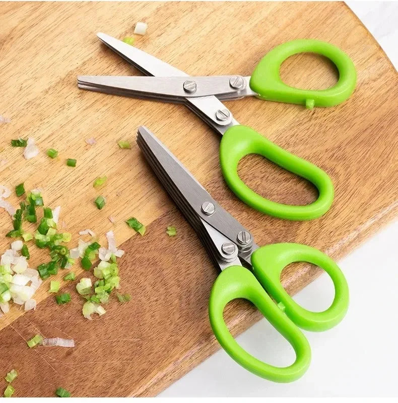 Multi-Layer Stainless Steel Herb Scissors    Multi-Layer Stainless Steel Kitchen Scissors | 3 & 5 Blade Herb Cutter for Scallions, Peppers, and Seaweed
